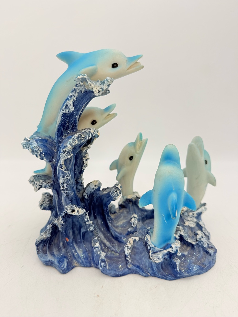 Blue Dolphin Wave Resin Sculpture - Home Art Decor - animal figures